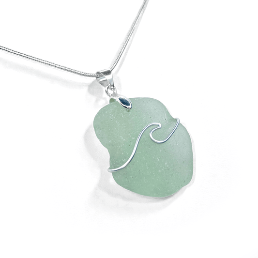 Sea Glass Necklace - Aqua Wave Pendant - Scottish Jewellery - East Neuk Beach Crafts