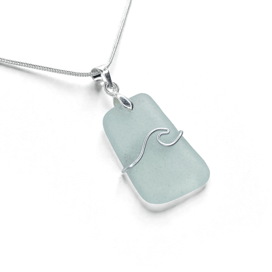 Sea Glass Necklace - Aqua Wave Pendant - Scottish Jewellery - East Neuk Beach Crafts