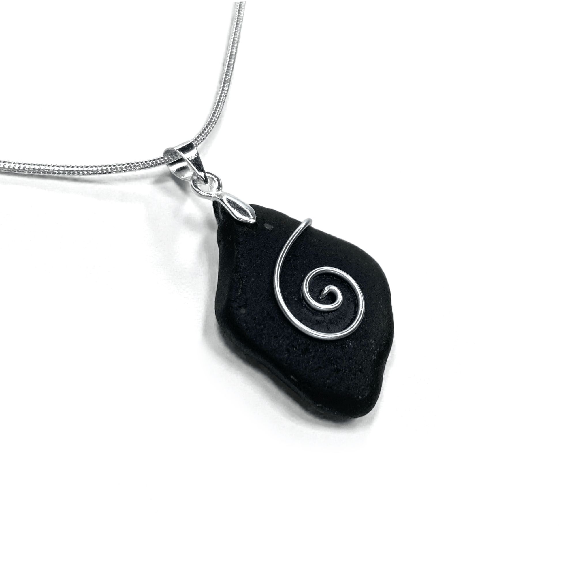 Sea Glass Necklace - Black Celtic Pendant - Scottish Jewellery - East Neuk Beach Crafts