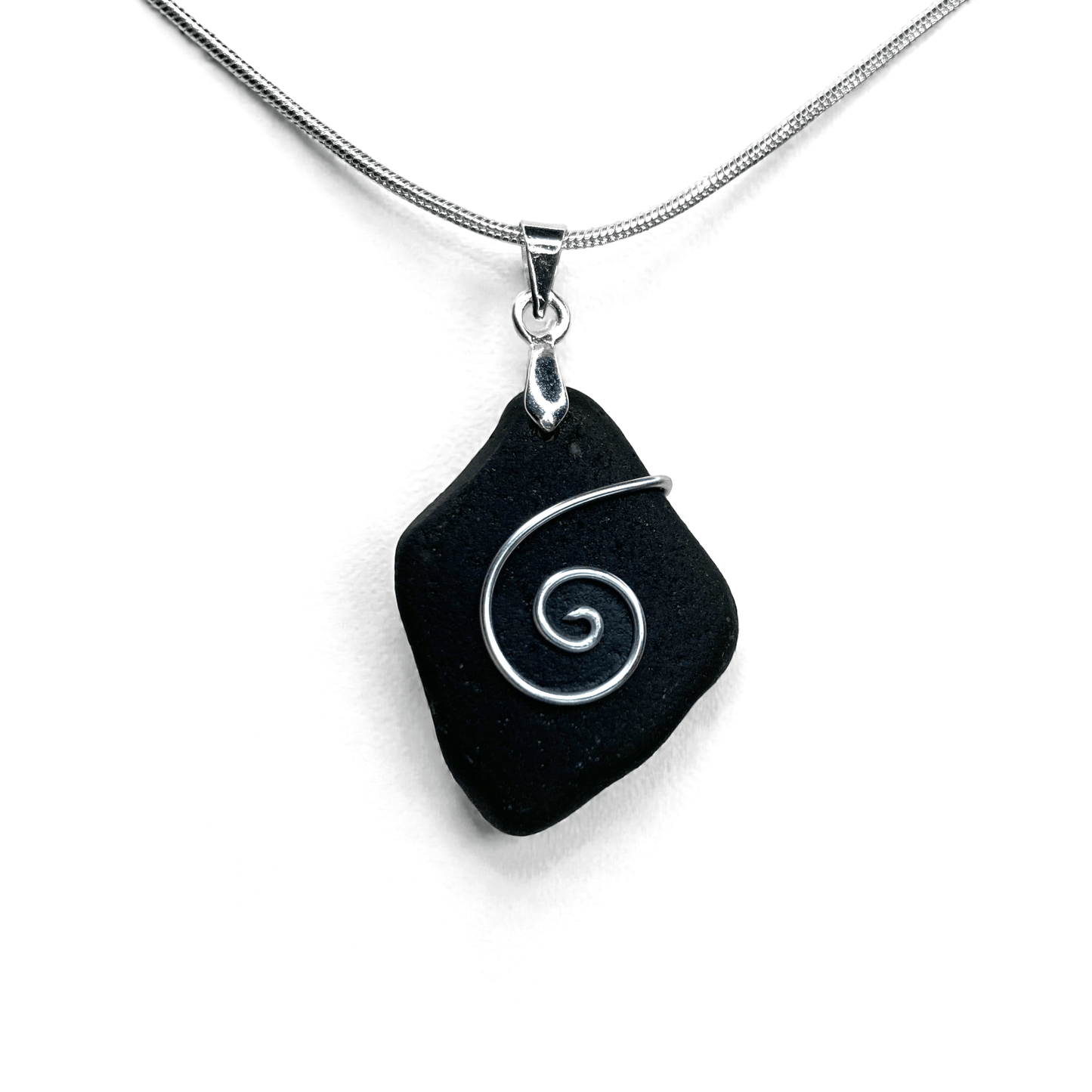 Sea Glass Necklace - Black Celtic Pendant - Scottish Jewellery - East Neuk Beach Crafts