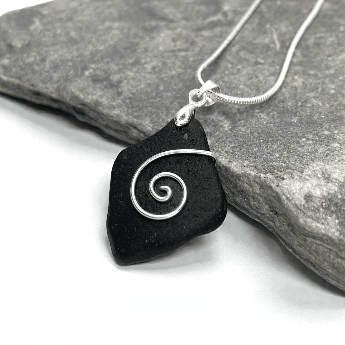Sea Glass Necklace - Black Celtic Pendant - Scottish Jewellery - East Neuk Beach Crafts