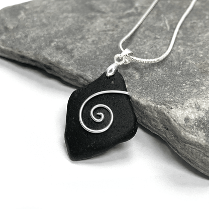 Sea Glass Necklace - Black Celtic Pendant - Scottish Jewellery - East Neuk Beach Crafts