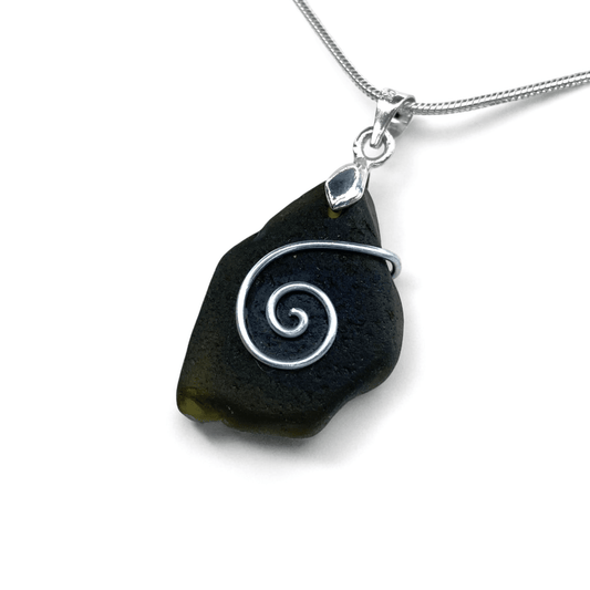 Sea Glass Necklace - Black Celtic Pendant - Scottish Jewellery - East Neuk Beach Crafts