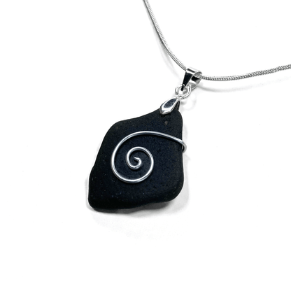 Sea Glass Necklace - Black Celtic Pendant - Scottish Jewellery - East Neuk Beach Crafts