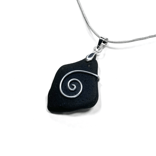Sea Glass Necklace - Black Celtic Pendant - Scottish Jewellery - East Neuk Beach Crafts