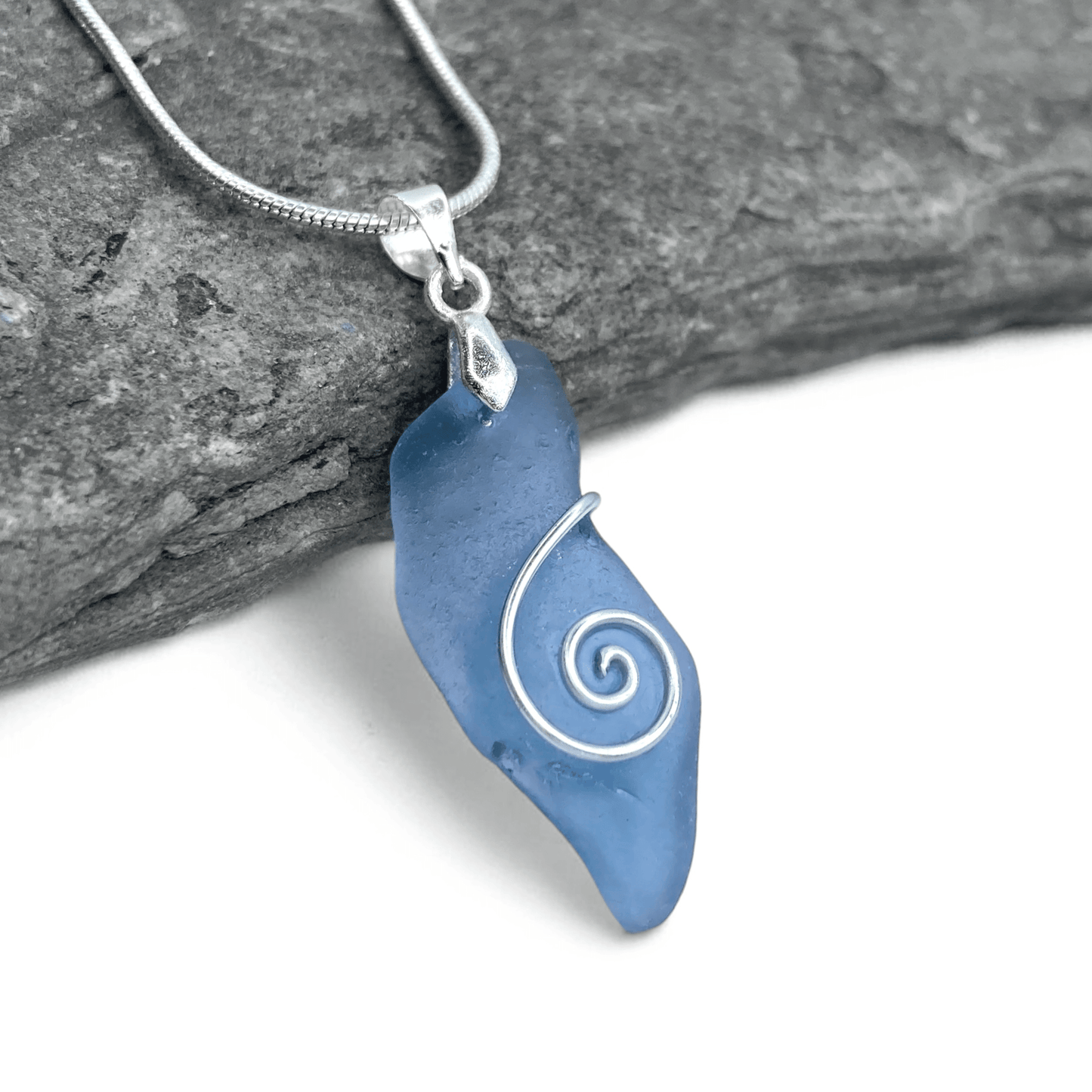 Sea Glass Necklace - Blue Celtic Pendant - Scottish Jewellery - East Neuk Beach Crafts