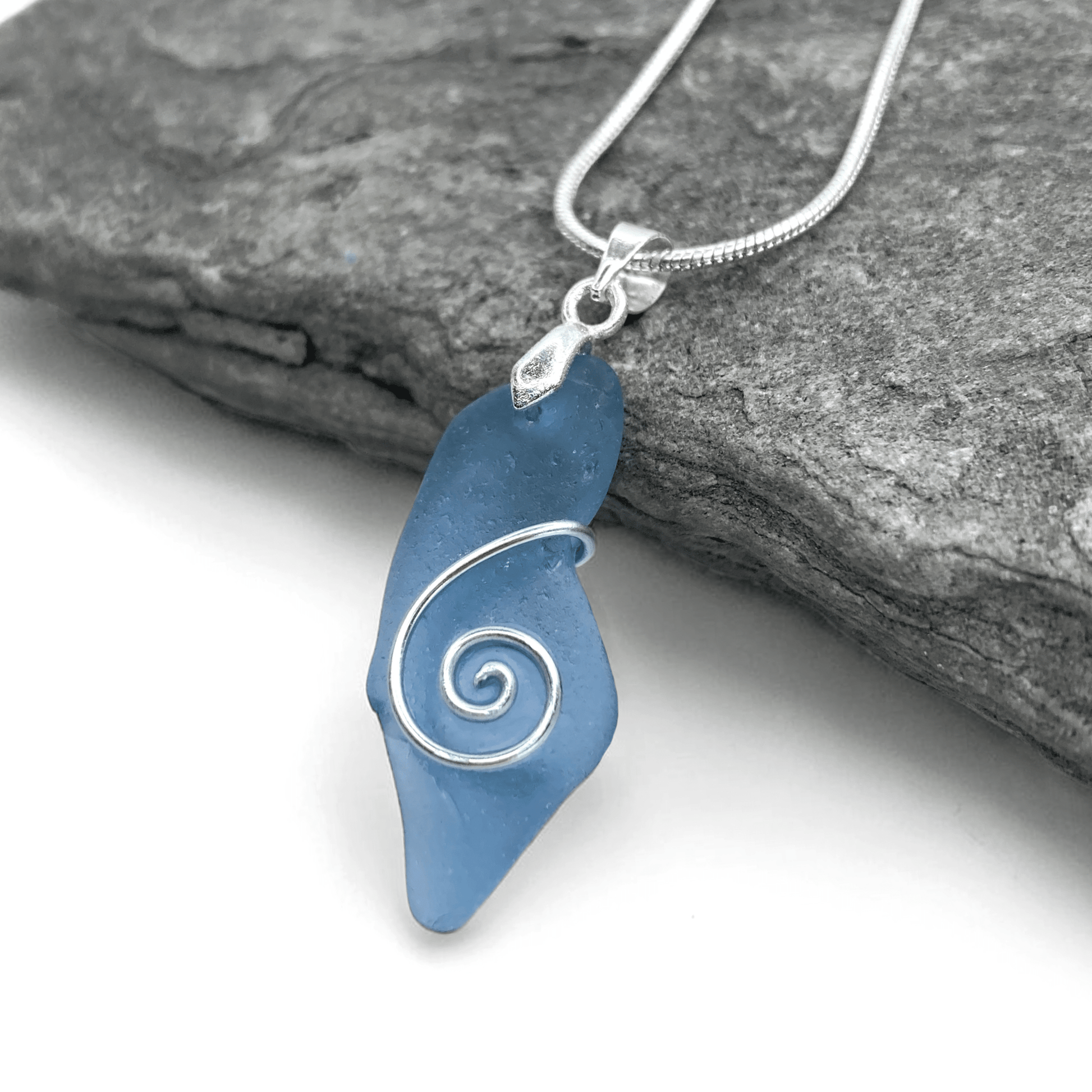 Sea Glass Necklace - Blue Celtic Pendant - Scottish Jewellery - East Neuk Beach Crafts