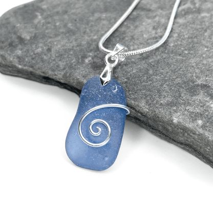Sea Glass Necklace - Blue Celtic Pendant - Scottish Jewellery - East Neuk Beach Crafts
