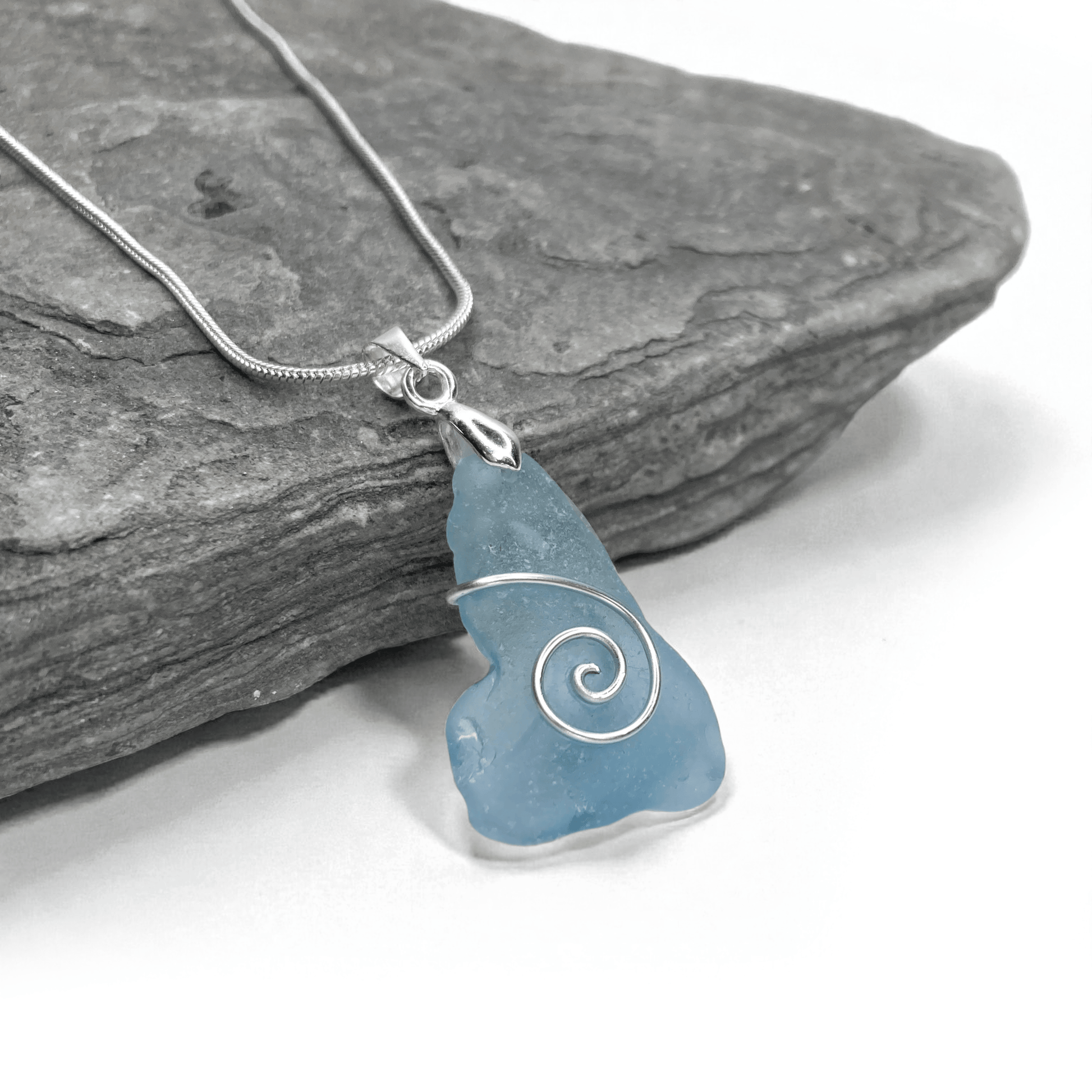 Sea Glass Necklace - Blue Celtic Pendant - Scottish Jewellery - East Neuk Beach Crafts