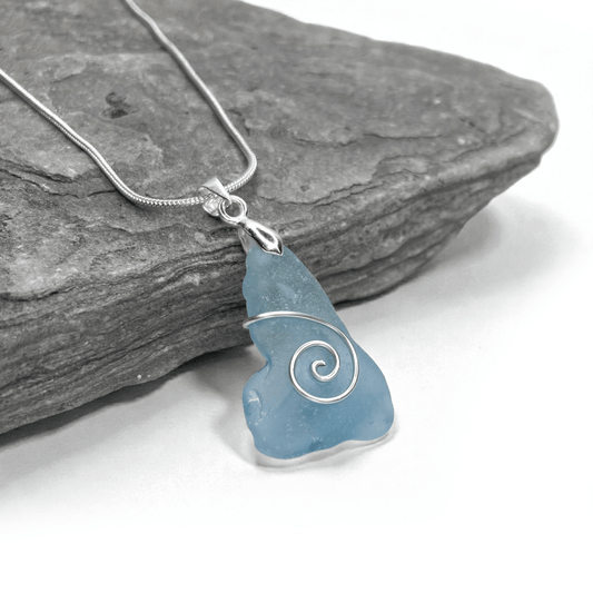 Sea Glass Necklace - Blue Celtic Pendant - Scottish Jewellery - East Neuk Beach Crafts