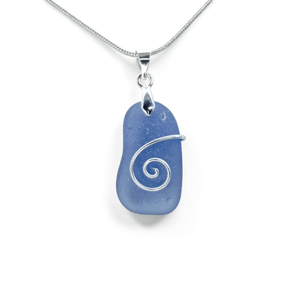 Sea Glass Necklace - Blue Celtic Pendant - Scottish Jewellery - East Neuk Beach Crafts