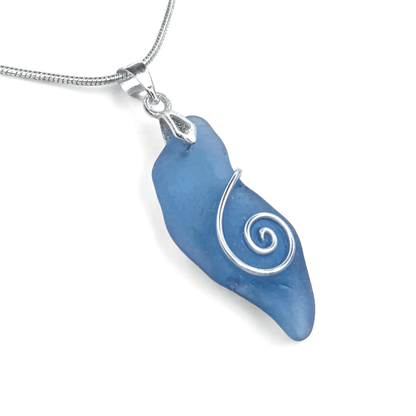 Sea Glass Necklace - Blue Celtic Pendant - Scottish Jewellery - East Neuk Beach Crafts