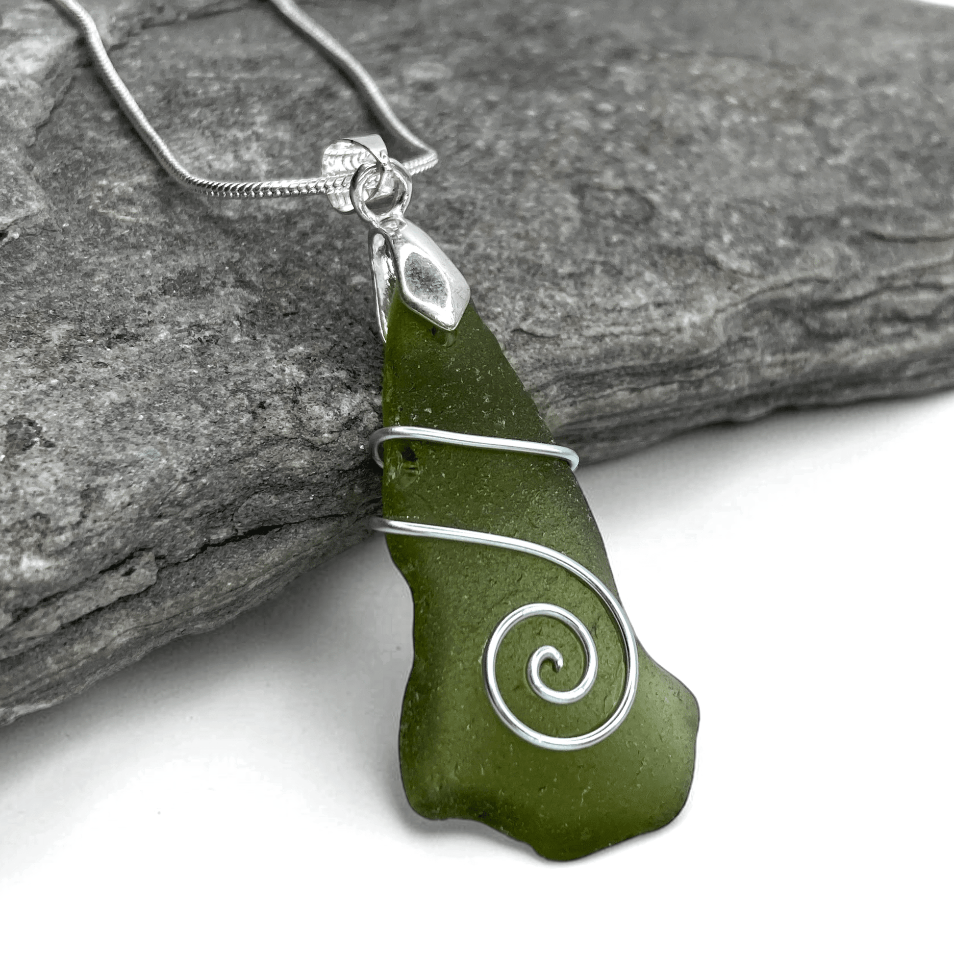 Sea Glass Necklace - Green Celtic Pendant - Scottish Jewellery - East Neuk Beach Crafts