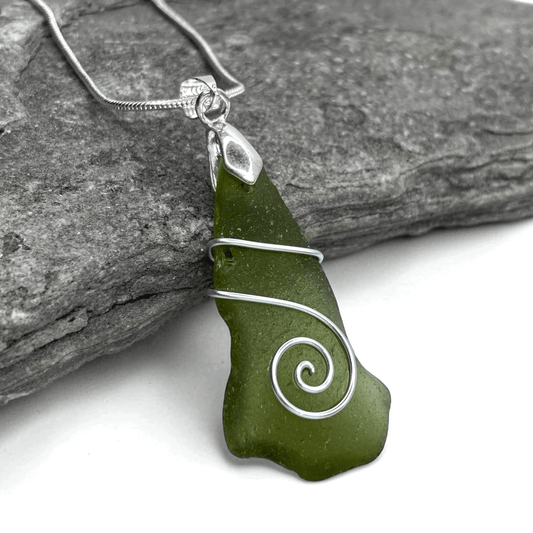 Sea Glass Necklace - Green Celtic Pendant - Scottish Jewellery - East Neuk Beach Crafts