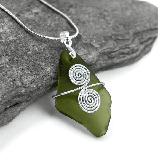 Sea Glass Necklace - Green Celtic Pendant - Scottish Jewellery - East Neuk Beach Crafts