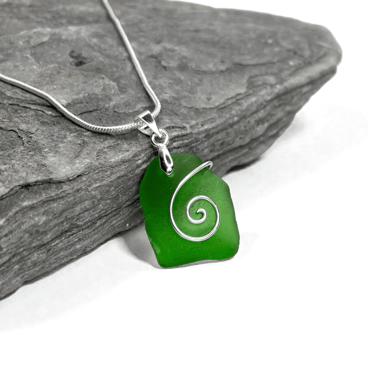 Sea Glass Necklace - Green Celtic Pendant - Scottish Jewellery