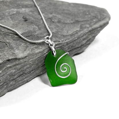 Sea Glass Necklace - Green Celtic Pendant - Scottish Jewellery