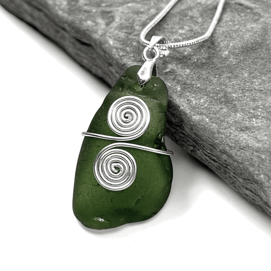Sea Glass Necklace - Green Celtic Pendant - Scottish Jewellery - East Neuk Beach Crafts