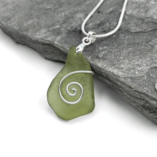 Sea Glass Necklace - Green Celtic Pendant - Scottish Jewellery - East Neuk Beach Crafts