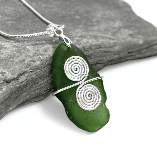 Sea Glass Necklace - Green Celtic Pendant - Scottish Jewellery - East Neuk Beach Crafts