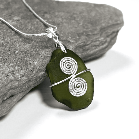 Sea Glass Necklace - Green Celtic Pendant - Scottish Jewellery - East Neuk Beach Crafts