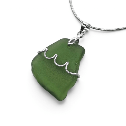 Sea Glass Necklace - Green Choppy Waves Pendant - Scottish Jewellery - East Neuk Beach Crafts