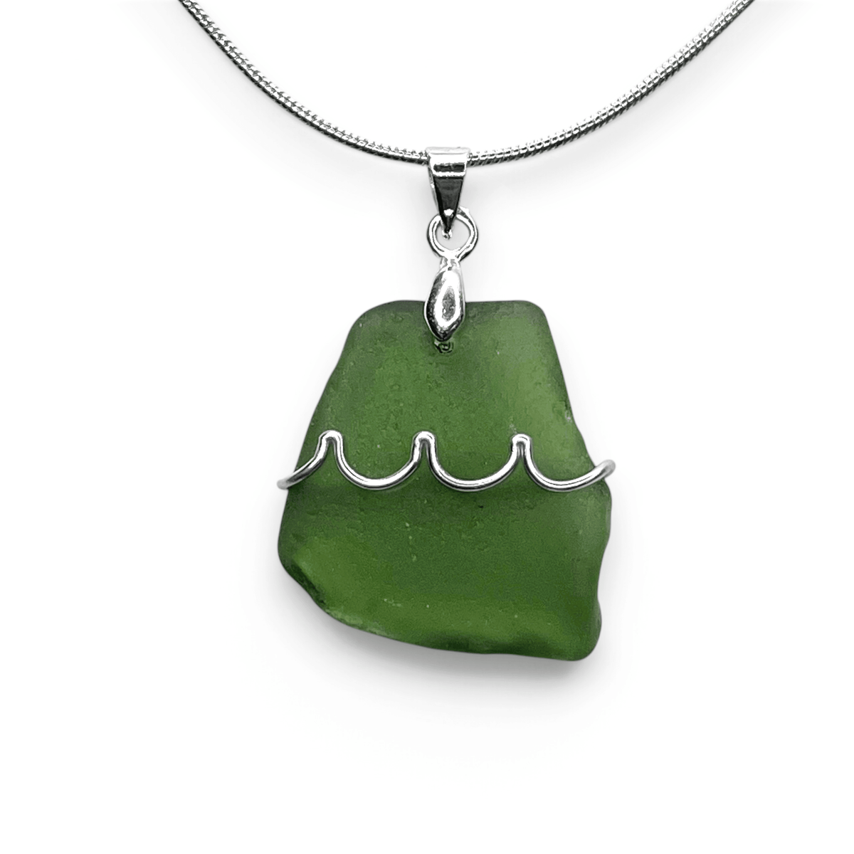 Sea Glass Necklace - Green Choppy Waves Pendant - Scottish Jewellery - East Neuk Beach Crafts