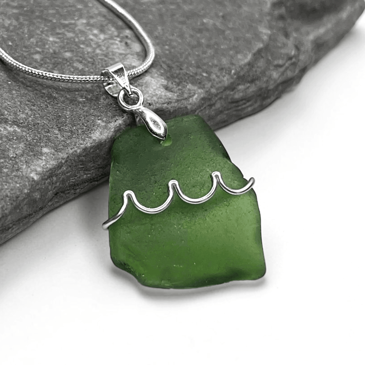 Sea Glass Necklace - Green Choppy Waves Pendant - Scottish Jewellery - East Neuk Beach Crafts