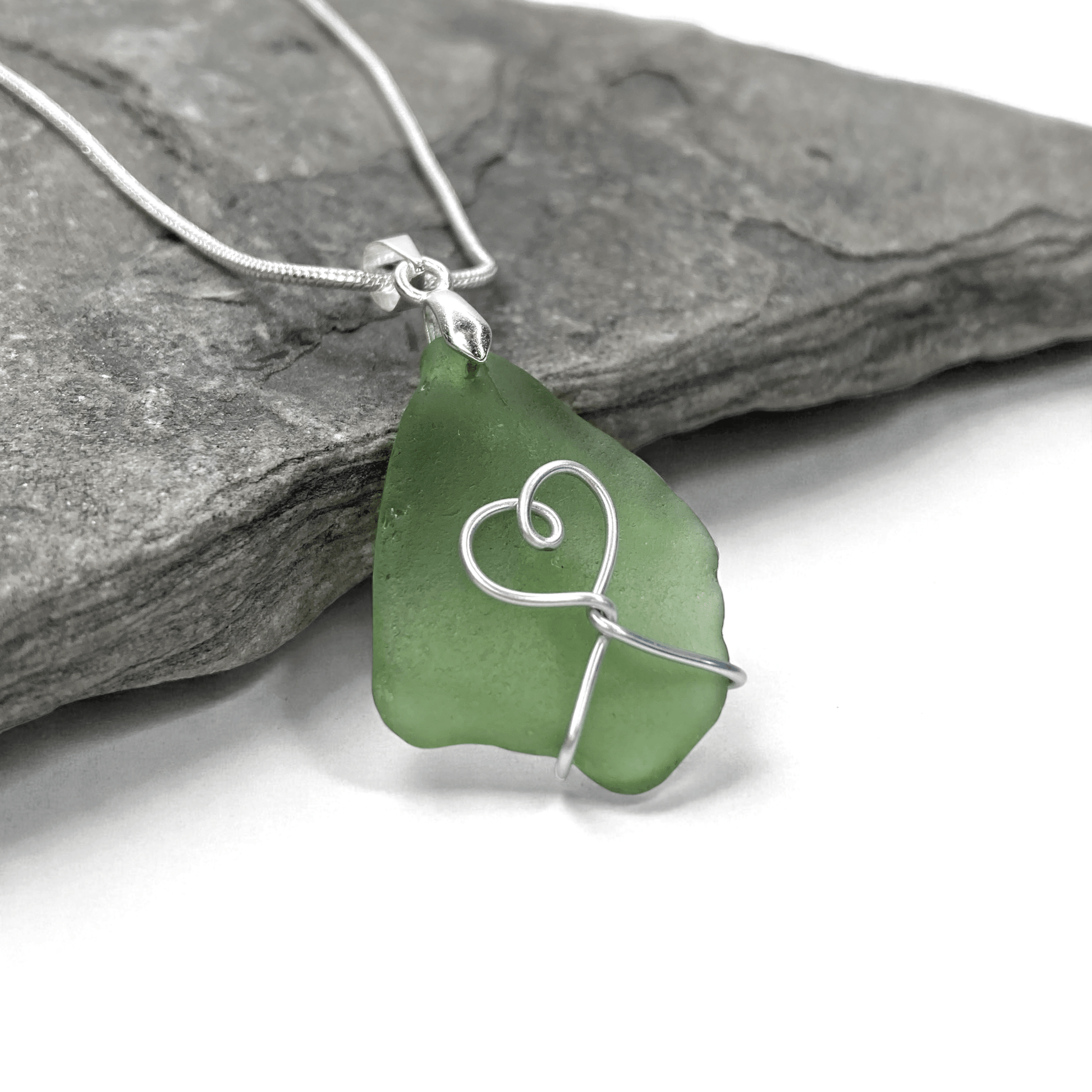 Sea Glass Necklace - Green Heart Pendant - Scottish Jewellery - East Neuk Beach Crafts