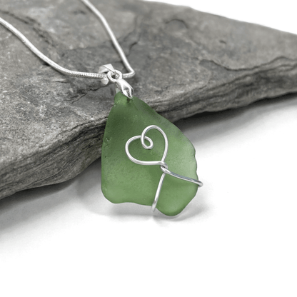 Sea Glass Necklace - Green Heart Pendant - Scottish Jewellery - East Neuk Beach Crafts