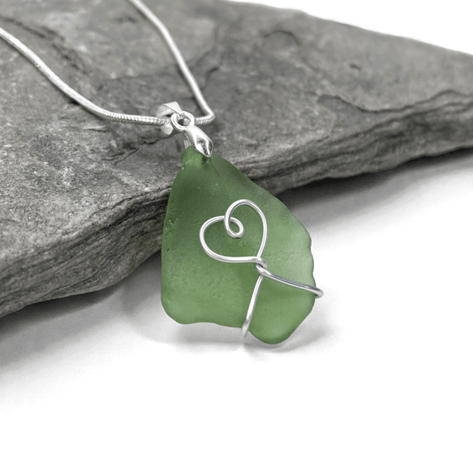 Sea Glass Necklace - Green Heart Pendant - Scottish Jewellery - East Neuk Beach Crafts