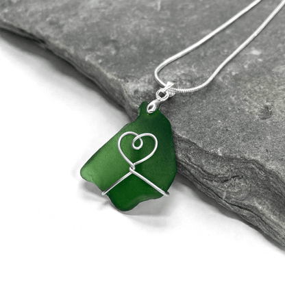 Sea Glass Necklace - Green Heart Pendant - Scottish Jewellery - East Neuk Beach Crafts