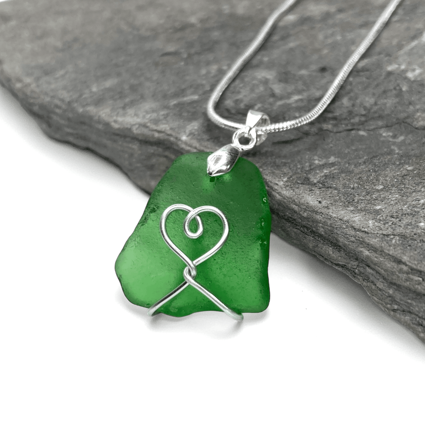 Sea Glass Necklace - Green Heart Pendant - Scottish Jewellery - East Neuk Beach Crafts