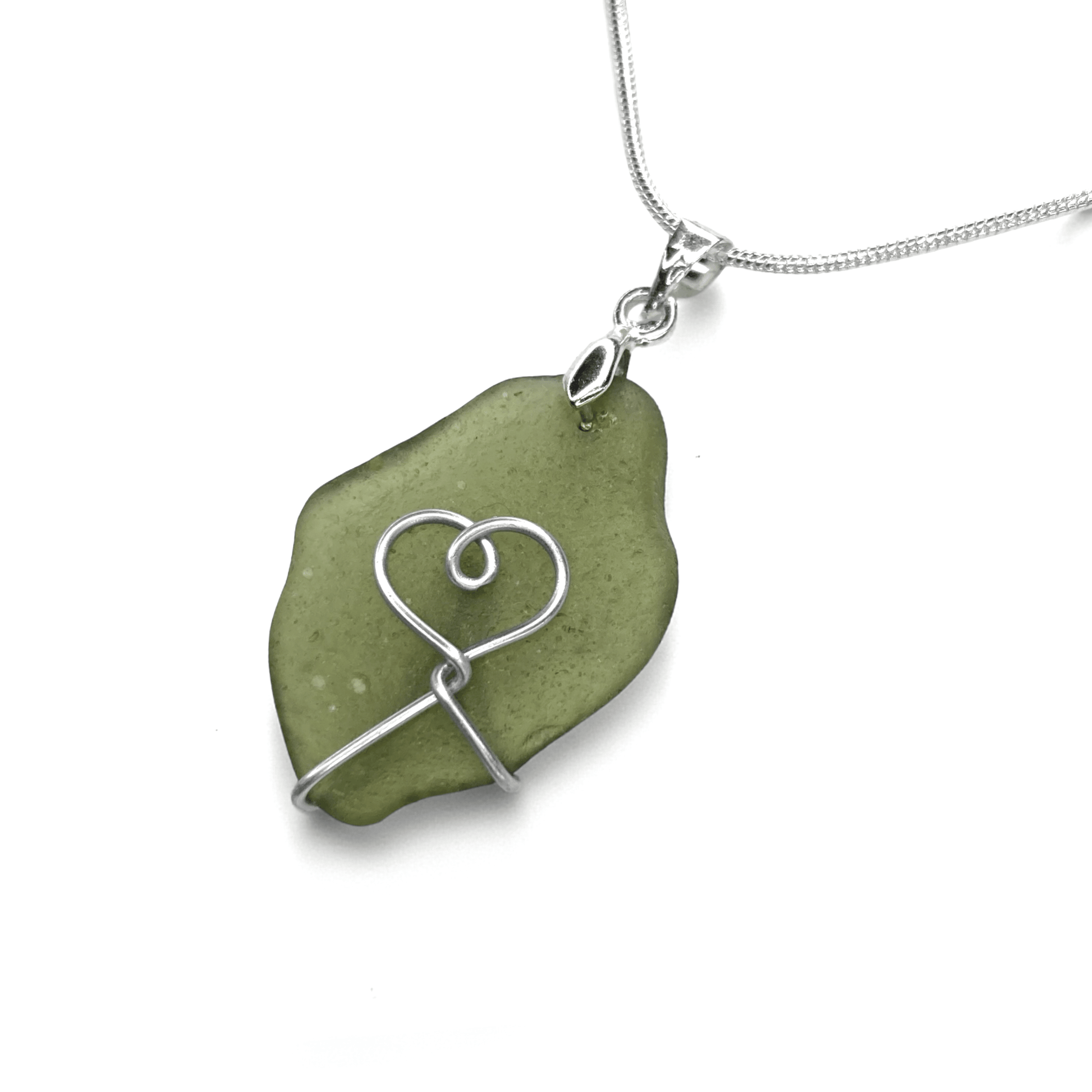 Sea Glass Necklace - Green Heart Pendant - Scottish Jewellery - East Neuk Beach Crafts