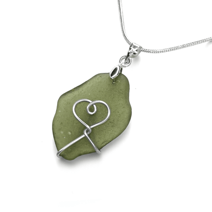 Sea Glass Necklace - Green Heart Pendant - Scottish Jewellery - East Neuk Beach Crafts