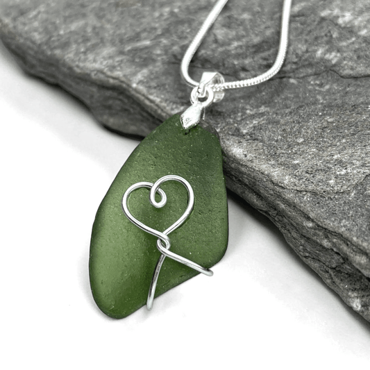 Sea Glass Necklace - Green Heart Pendant - Scottish Jewellery - East Neuk Beach Crafts