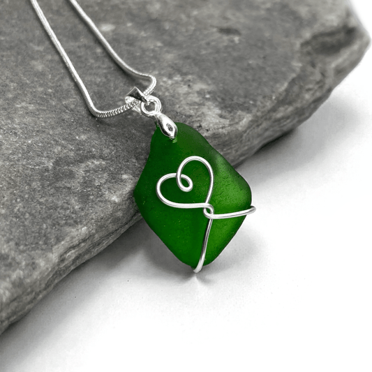 Sea Glass Necklace - Green Heart Pendant - Scottish Jewellery - East Neuk Beach Crafts