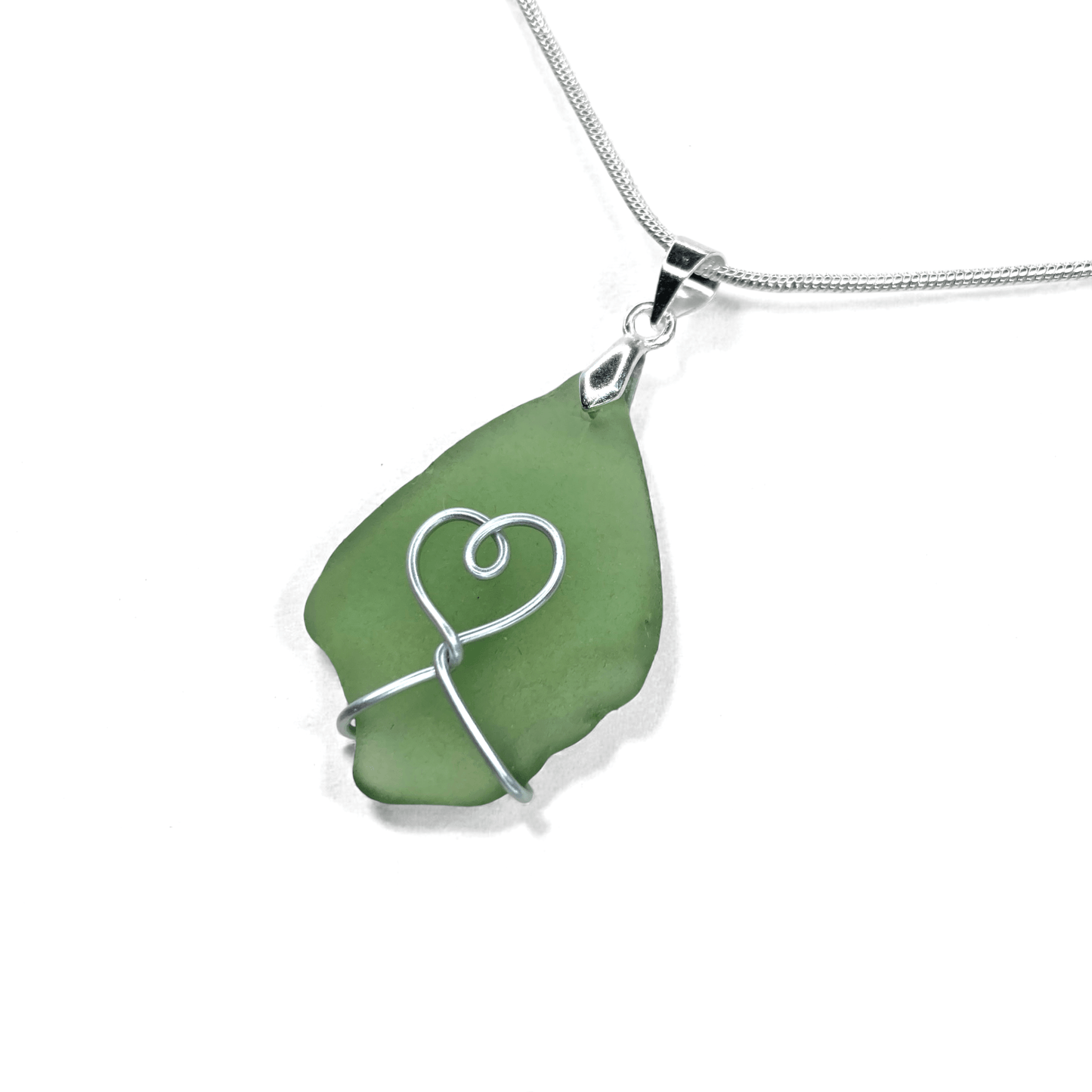 Sea Glass Necklace - Green Heart Pendant - Scottish Jewellery - East Neuk Beach Crafts
