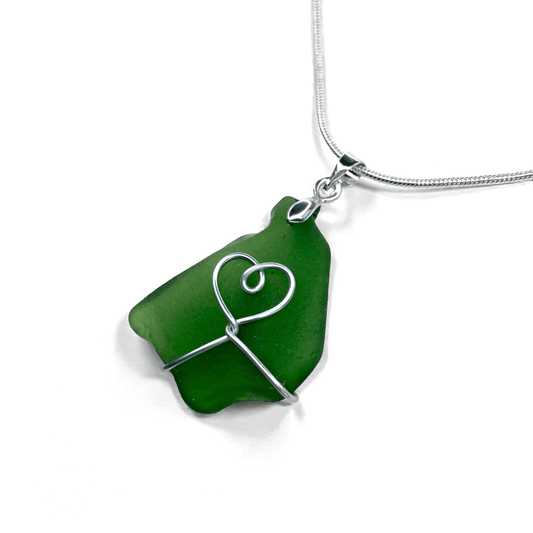 Sea Glass Necklace - Green Heart Pendant - Scottish Jewellery - East Neuk Beach Crafts