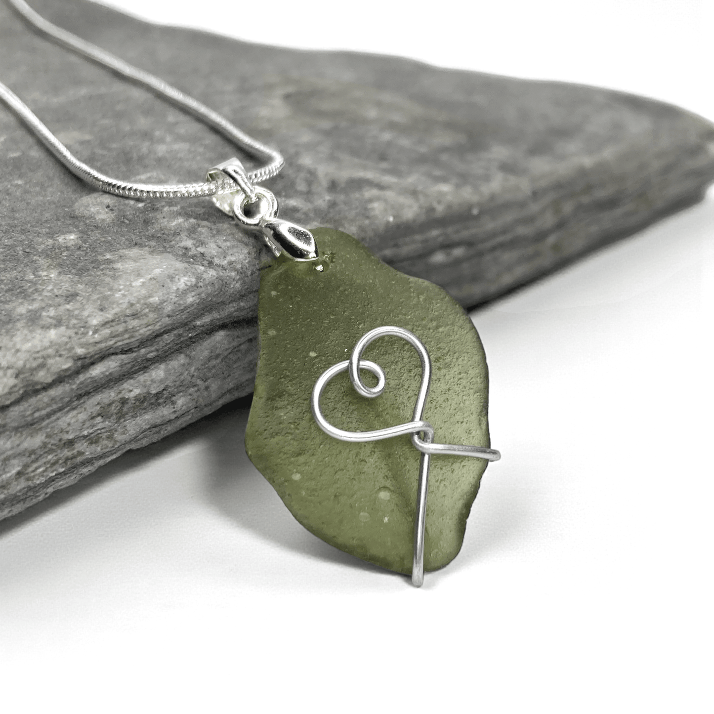 Sea Glass Necklace - Green Heart Pendant - Scottish Jewellery - East Neuk Beach Crafts