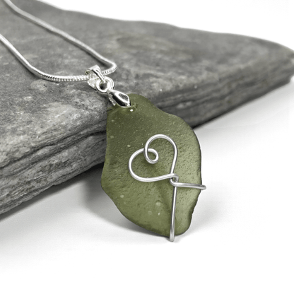 Sea Glass Necklace - Green Heart Pendant - Scottish Jewellery - East Neuk Beach Crafts
