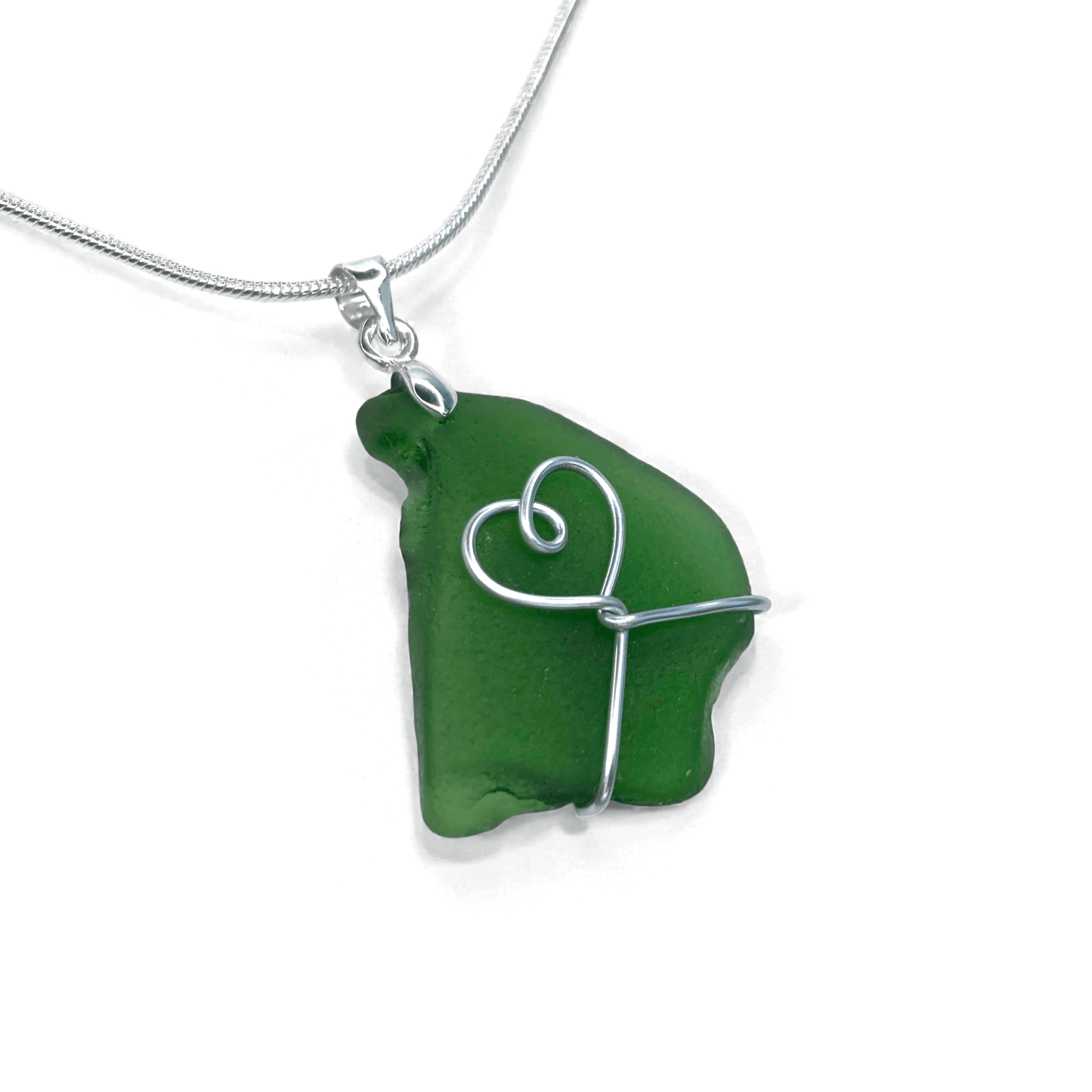 Sea Glass Necklace - Green Heart Pendant - Scottish Jewellery - East Neuk Beach Crafts