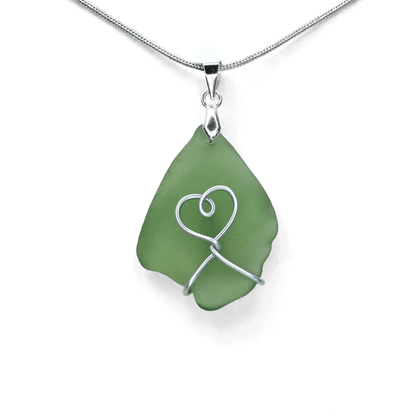 Sea Glass Necklace - Green Heart Pendant - Scottish Jewellery - East Neuk Beach Crafts