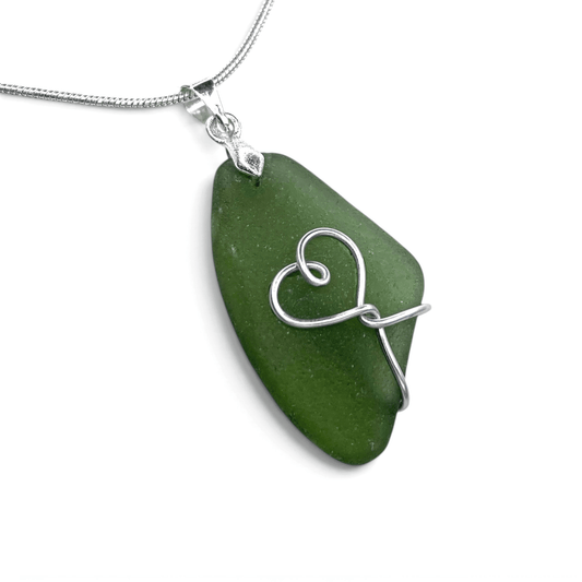 Sea Glass Necklace - Green Heart Pendant - Scottish Jewellery - East Neuk Beach Crafts