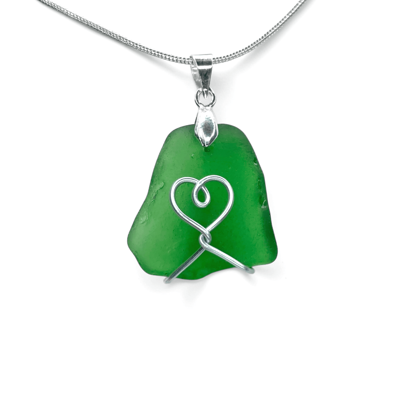 Sea Glass Necklace - Green Heart Pendant - Scottish Jewellery - East Neuk Beach Crafts
