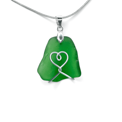 Sea Glass Necklace - Green Heart Pendant - Scottish Jewellery - East Neuk Beach Crafts