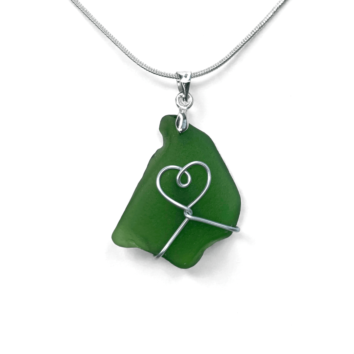 Sea Glass Necklace - Green Heart Pendant - Scottish Jewellery - East Neuk Beach Crafts