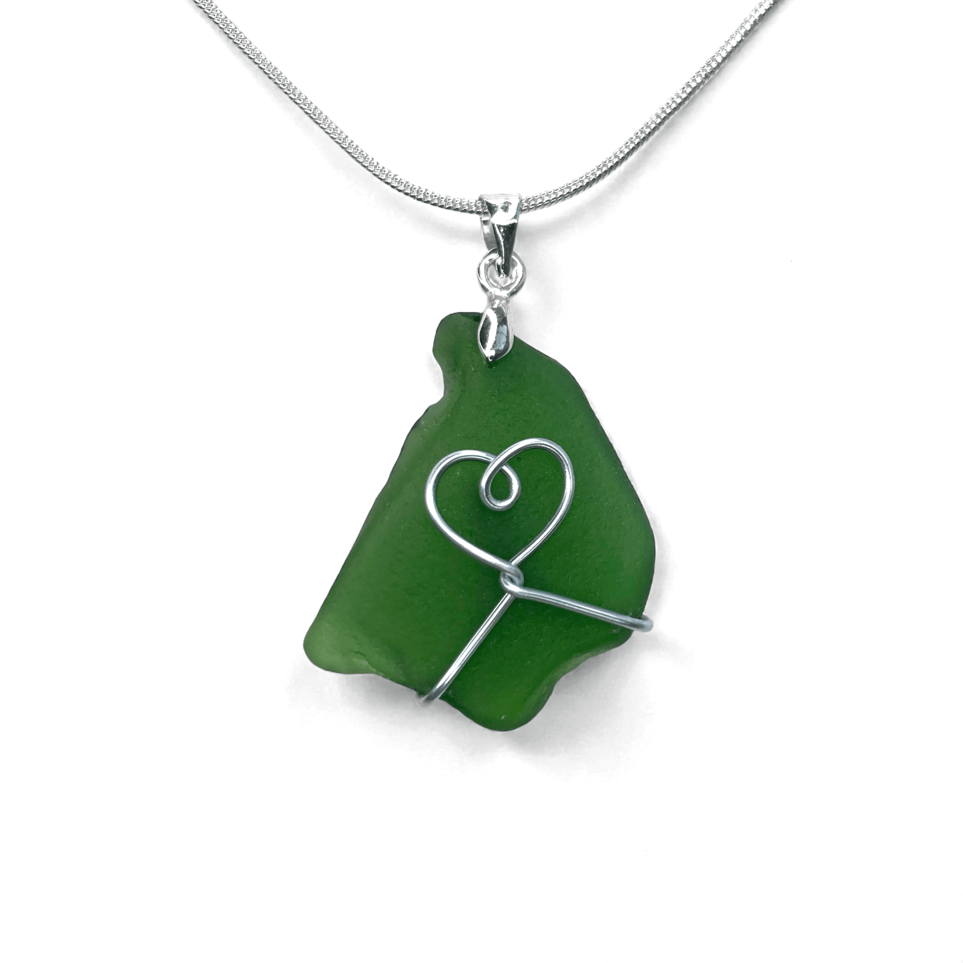 Sea Glass Necklace - Green Heart Pendant - Scottish Jewellery - East Neuk Beach Crafts