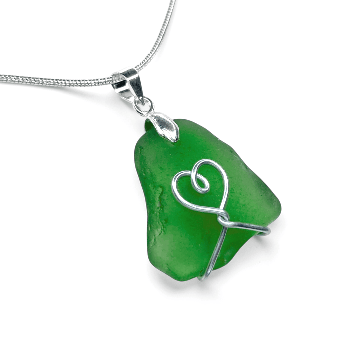 Sea Glass Necklace - Green Heart Pendant - Scottish Jewellery - East Neuk Beach Crafts