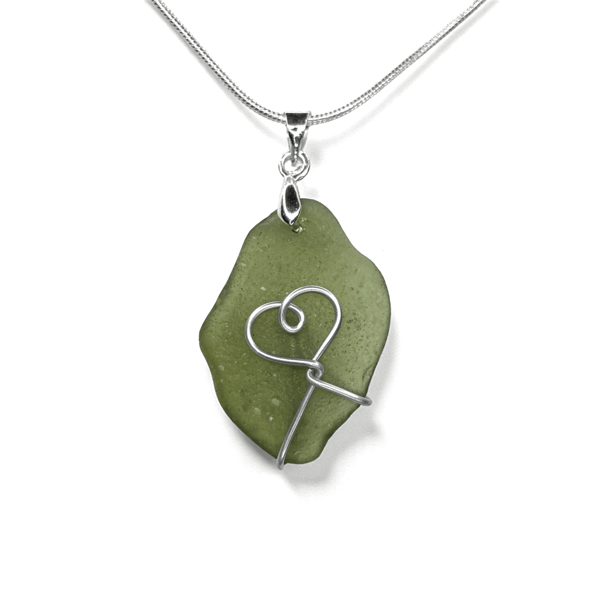 Sea Glass Necklace - Green Heart Pendant - Scottish Jewellery - East Neuk Beach Crafts